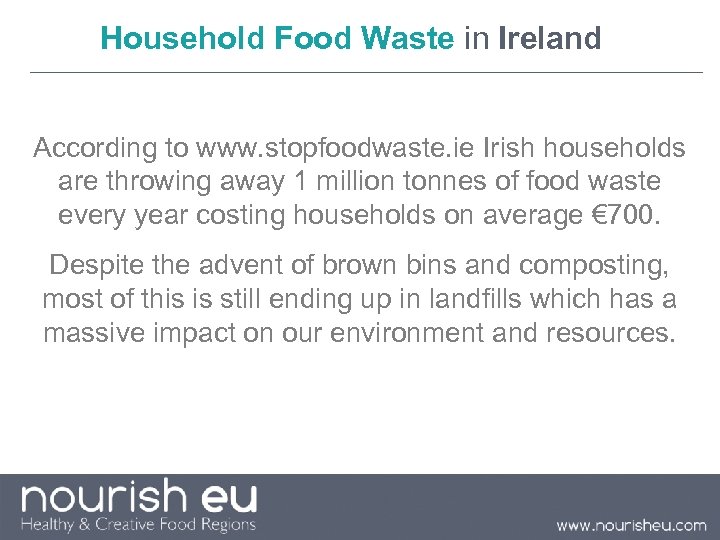 Household Food Waste in Ireland According to www. stopfoodwaste. ie Irish households are throwing
