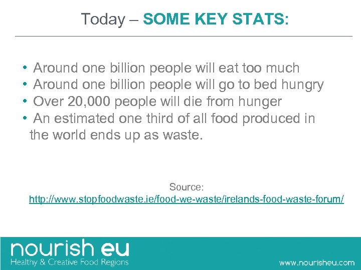Today – SOME KEY STATS: • Around one billion people will eat too much