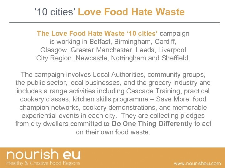 '10 cities' Love Food Hate Waste The Love Food Hate Waste ‘ 10 cities’
