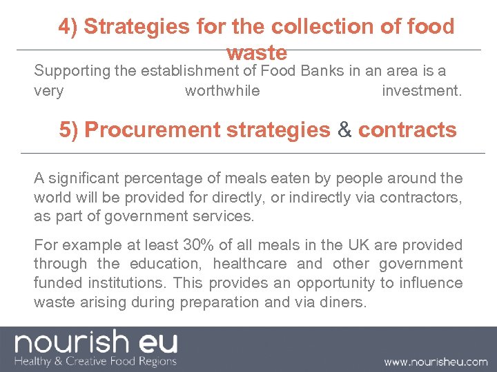 4) Strategies for the collection of food waste Supporting the establishment of Food Banks