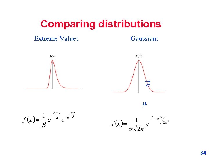 Comparing distributions Extreme Value: Gaussian: 34 