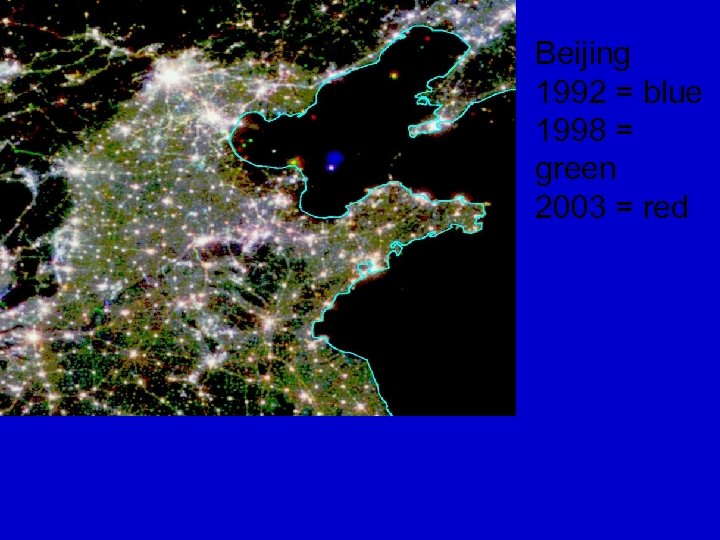 Beijing 1992 = blue 1998 = green 2003 = red 