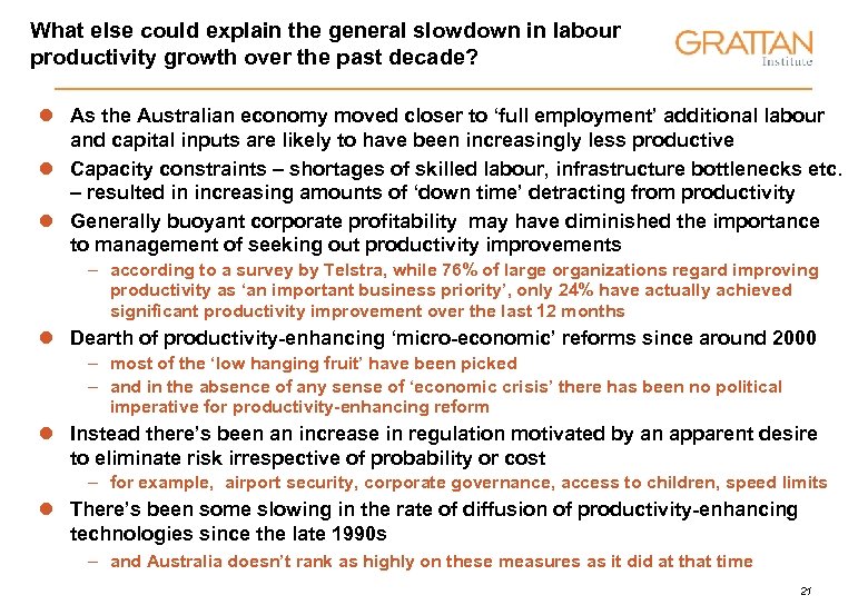 What else could explain the general slowdown in labour productivity growth over the past