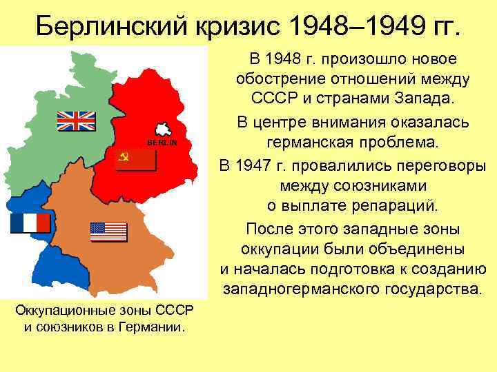 Берлинский кризис 1948– 1949 гг. В 1948 г. произошло новое обострение отношений между СССР