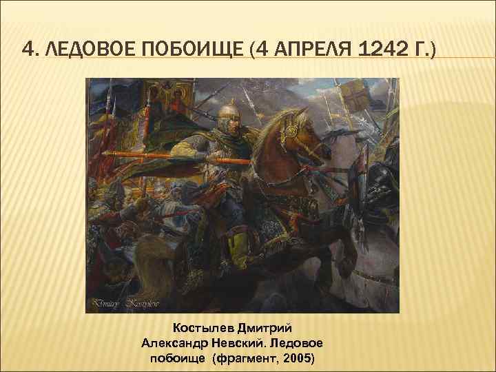 4. ЛЕДОВОЕ ПОБОИЩЕ (4 АПРЕЛЯ 1242 Г. ) Костылев Дмитрий Александр Невский. Ледовое побоище