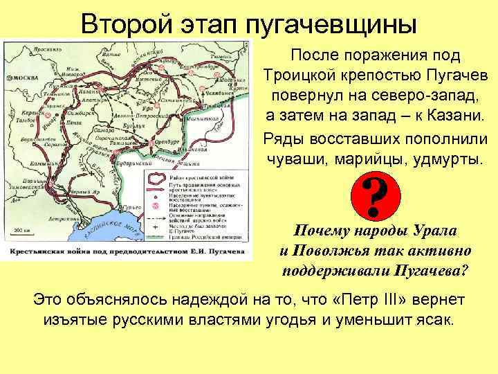 Второй этап пугачевщины После поражения под Троицкой крепостью Пугачев повернул на северо-запад, а затем