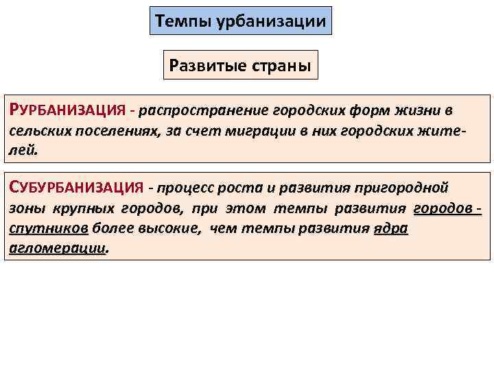 Урбанизация развитых и развивающихся стран