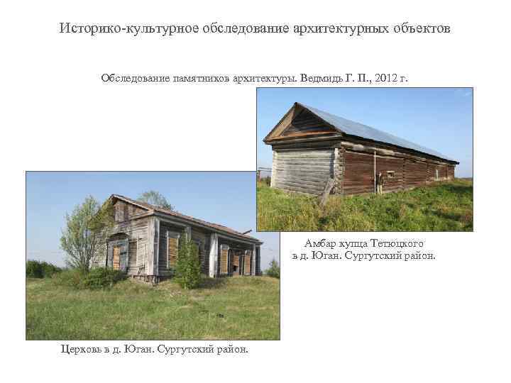 Историко-культурное обследование архитектурных объектов Обследование памятников архитектуры. Ведмидь Г. П. , 2012 г. Амбар