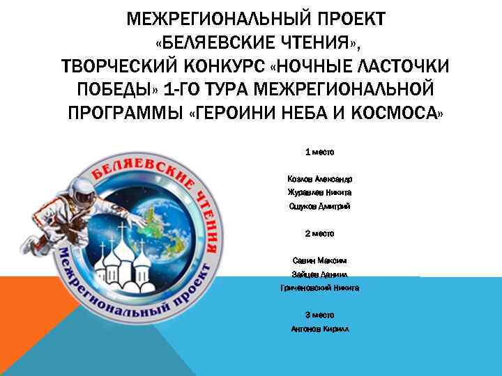 МЕЖРЕГИОНАЛЬНЫЙ ПРОЕКТ «БЕЛЯЕВСКИЕ ЧТЕНИЯ» , ТВОРЧЕСКИЙ КОНКУРС «НОЧНЫЕ ЛАСТОЧКИ ПОБЕДЫ» 1 -ГО ТУРА МЕЖРЕГИОНАЛЬНОЙ