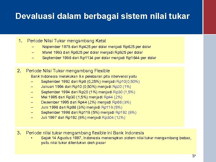 Devaluasi dalam berbagai sistem nilai tukar 1. Periode Nilai Tukar mengambang Ketat – –