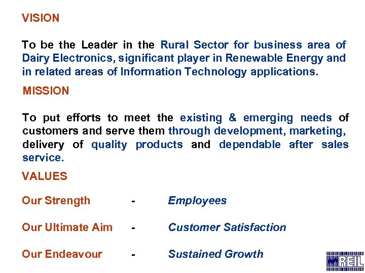 VISION To be the Leader in the Rural Sector for business area of Dairy