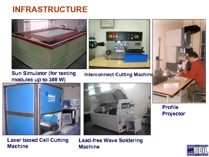 INFRASTRUCTURE Sun Simulator (for testing modules up to 300 W) Interconnect Cutting Machine Profile
