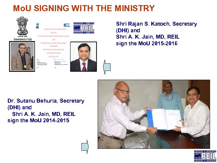 Mo. U SIGNING WITH THE MINISTRY Shri Rajan S. Katoch, Secretary (DHI) and Shri