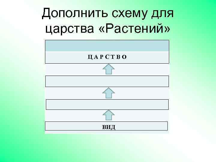 Дополнить схему для царства «Растений» ЦАРСТВО ВИД 