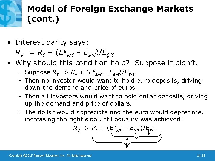 Model of Foreign Exchange Markets (cont. ) • Interest parity says: R$ = R€