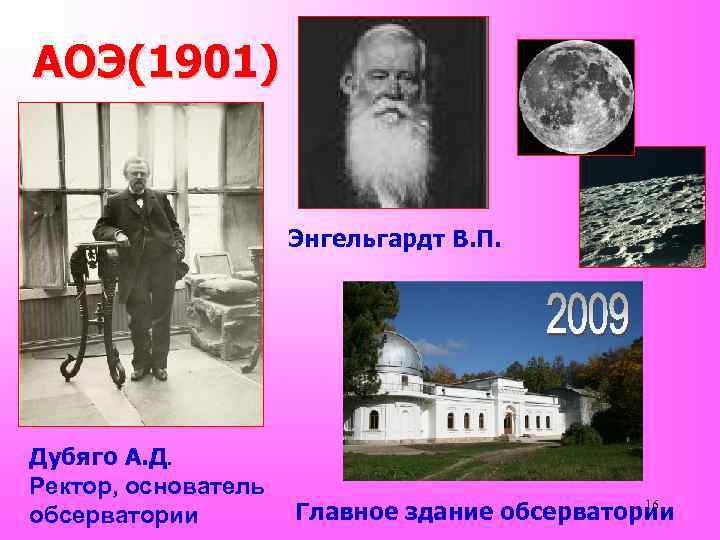 АОЭ(1901) Энгельгардт В. П. Дубяго А. Д. Ректор, основатель обсерватории 16 Главное здание обсерватории