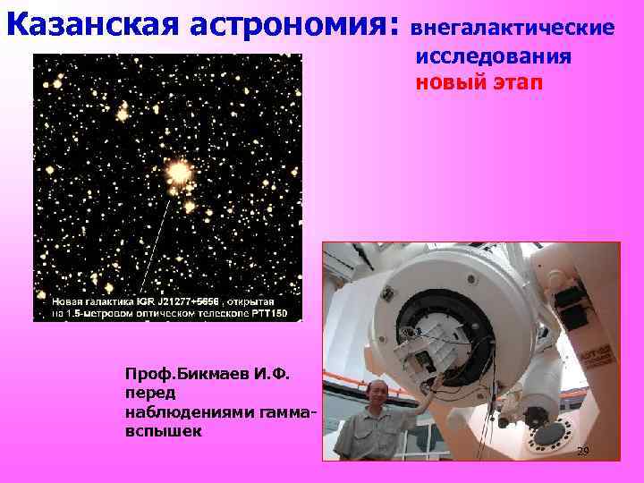 Казанская астрономия: внегалактические исследования новый этап Проф. Бикмаев И. Ф. перед наблюдениями гаммавспышек 29