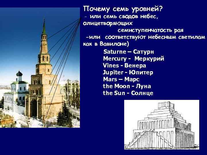 Почему семь уровней? - или семь сводов небес, олицетворяющих семиступенчатость рая -или соответствуют небесным