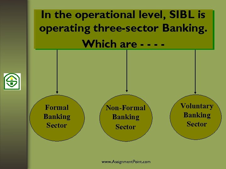 In the operational level, SIBL is operating three-sector Banking. Which are - - Formal