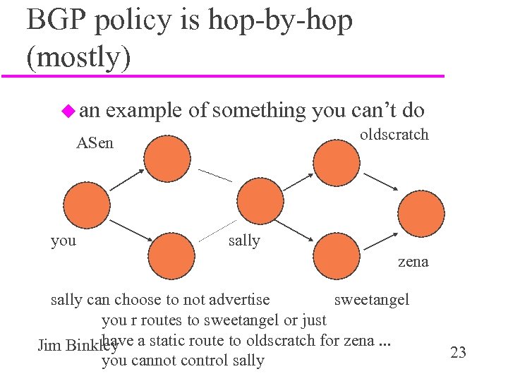 BGP policy is hop-by-hop (mostly) u an example of something you can’t do oldscratch