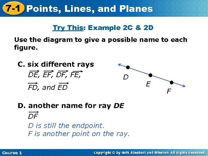 7 -1 Points, Lines, and Planes Try This: Example 2 C & 2 D