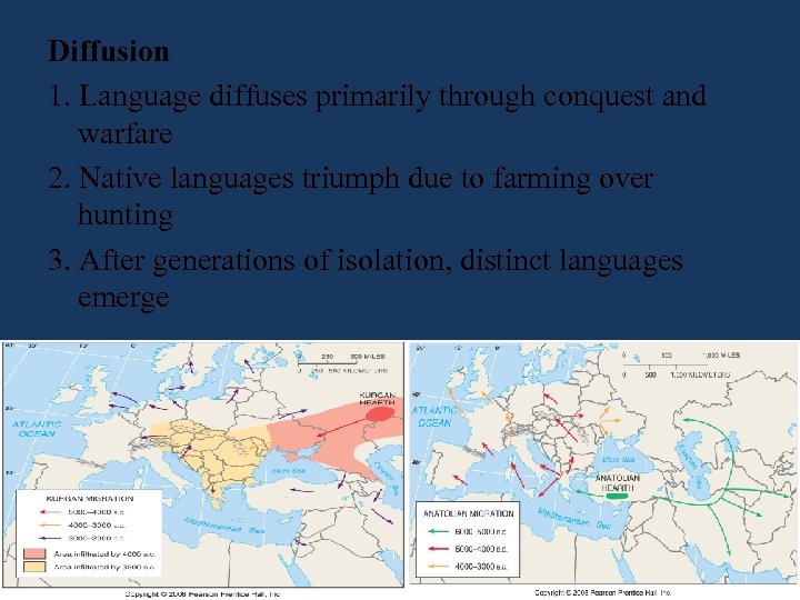 Diffusion 1. Language diffuses primarily through conquest and warfare 2. Native languages triumph due