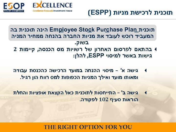  תוכנית לרכישת מניות ) (ESPP תוכנית Employee Stock Purchase Plan הינה תוכנית בה