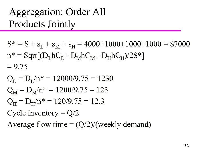 Aggregation: Order All Products Jointly S* = S + s. L + s. M