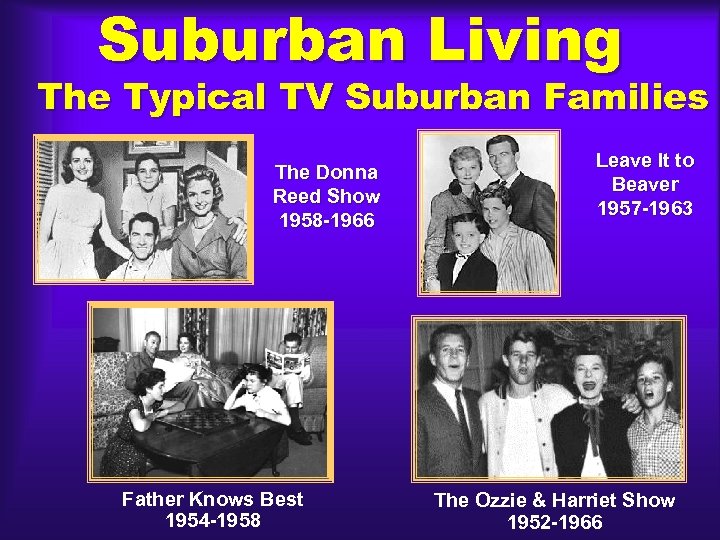 Suburban Living The Typical TV Suburban Families The Donna Reed Show 1958 -1966 Father