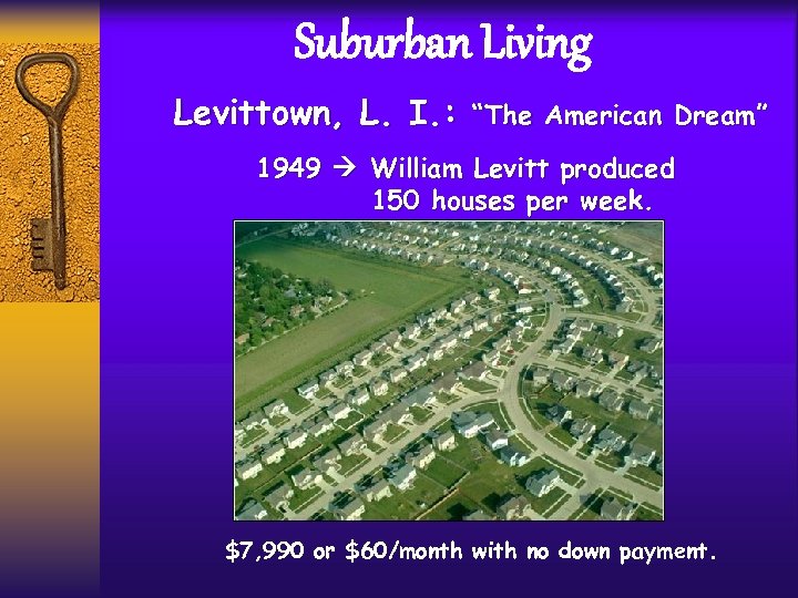 Suburban Living Levittown, L. I. : “The American Dream” 1949 William Levitt produced 150