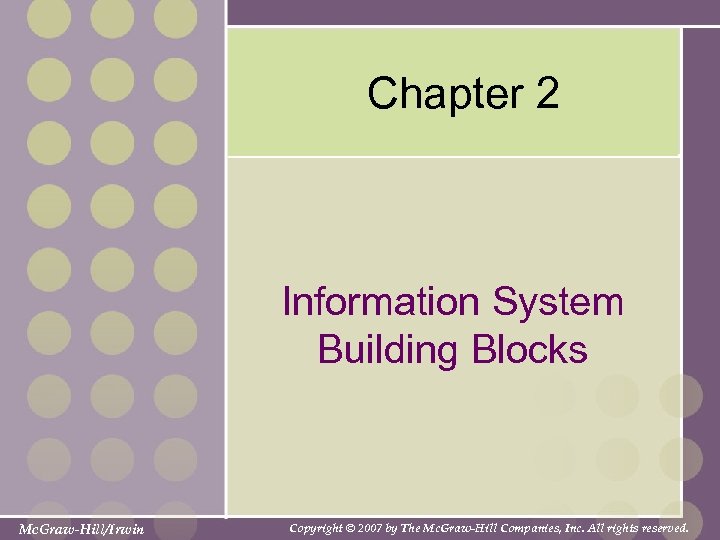 Chapter 2 Information System Building Blocks Mc. Graw-Hill/Irwin Copyright © 2007 by The Mc.