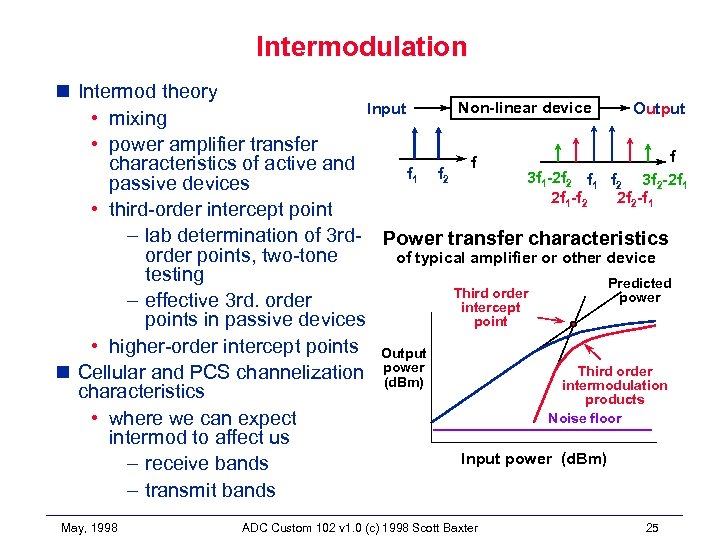 Intermodulation n Intermod theory Non-linear device Input Output • mixing • power amplifier transfer