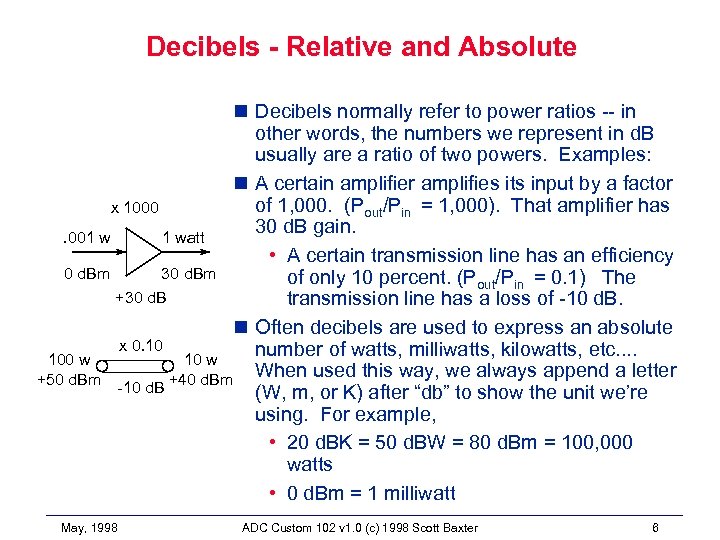 Decibels - Relative and Absolute n Decibels normally refer to power ratios -- in