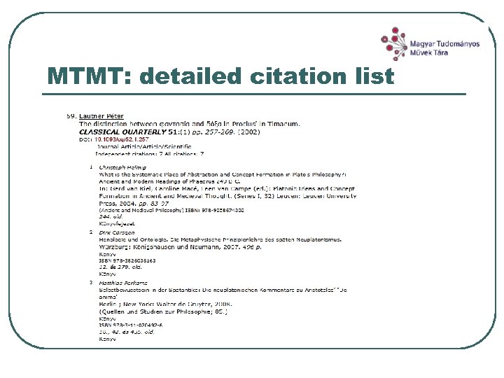 MTMT: detailed citation list 