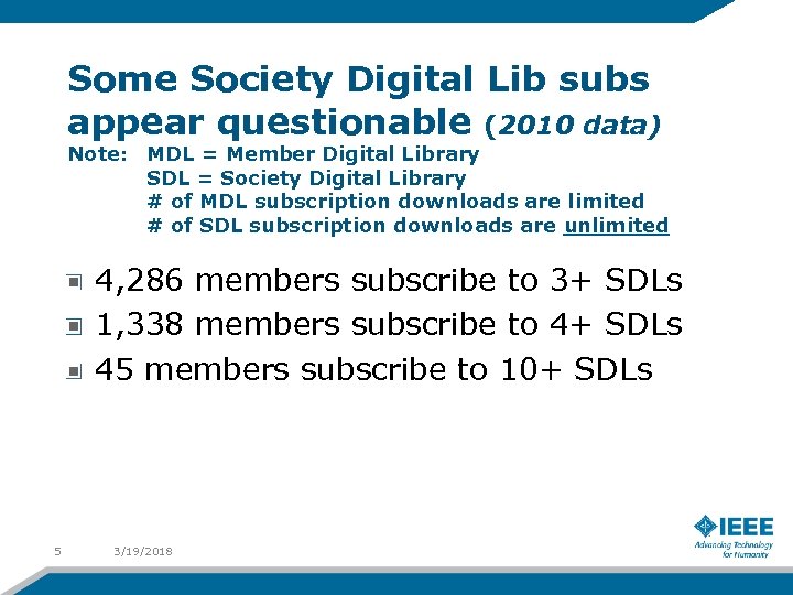 Some Society Digital Lib subs appear questionable (2010 data) Note: MDL = Member Digital