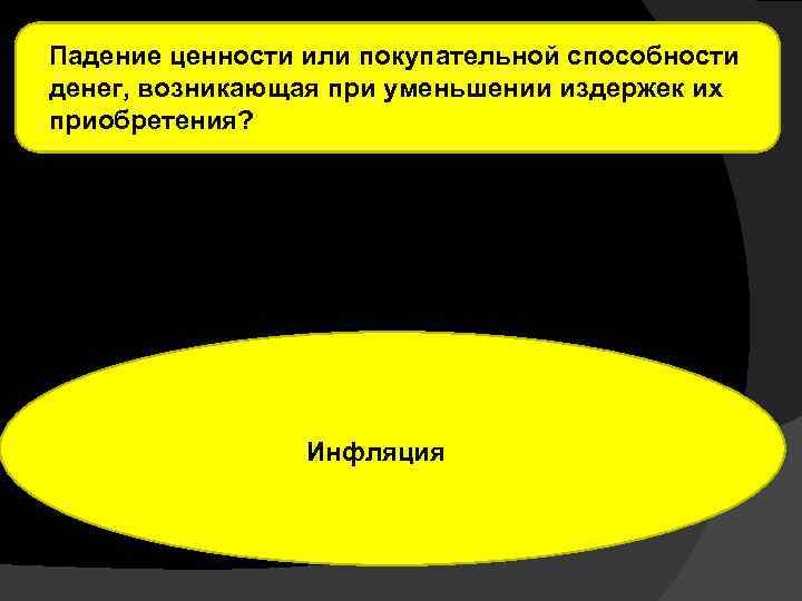 Падение ценности или покупательной способности денег, возникающая при уменьшении издержек их приобретения? Инфляция 