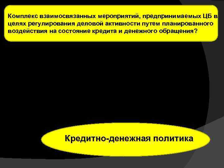 Комплекс взаимосвязанных мероприятий, предпринимаемых ЦБ в целях регулирования деловой активности путем планированного воздействия на