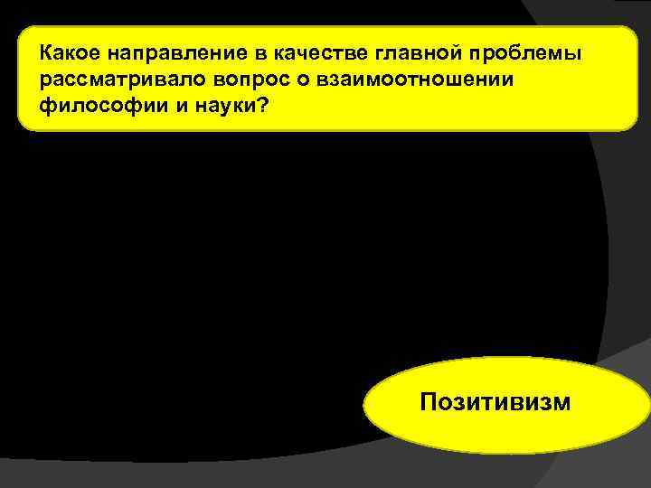 Какое направление в качестве главной проблемы рассматривало вопрос о взаимоотношении философии и науки? Позитивизм