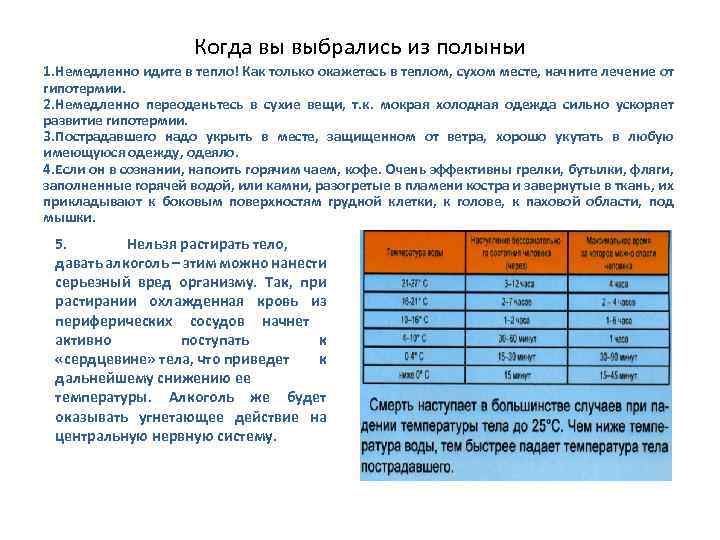 Когда вы выбрались из полыньи 1. Немедленно идите в тепло! Как только окажетесь в