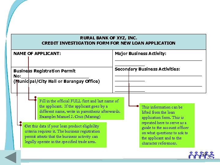 RURAL BANK OF XYZ, INC. CREDIT INVESTIGATION FORM FOR NEW LOAN APPLICATION NAME OF