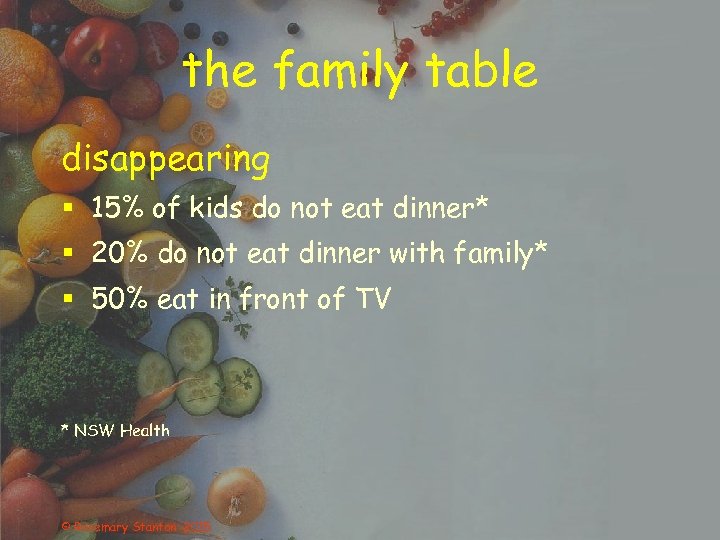 the family table disappearing § 15% of kids do not eat dinner* § 20%