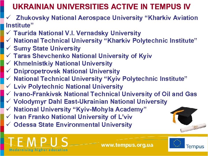 UKRAINIAN UNIVERSITIES ACTIVE IN TEMPUS IV ü Zhukovsky National Aerospace University “Kharkiv Aviation Institute”