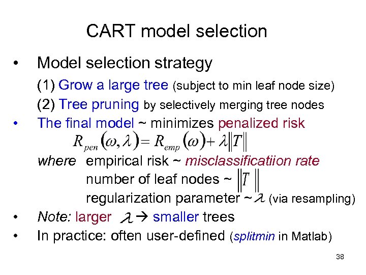 CART model selection • Model selection strategy • (1) Grow a large tree (subject