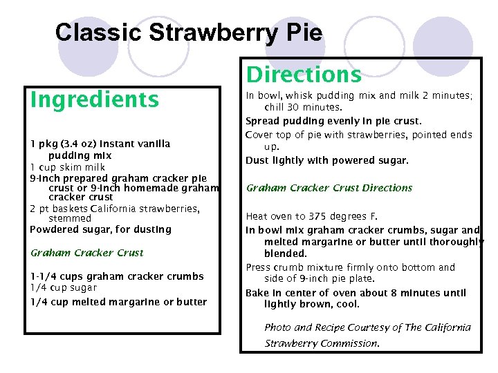 Classic Strawberry Pie Ingredients 1 pkg (3. 4 oz) instant vanilla pudding mix 1