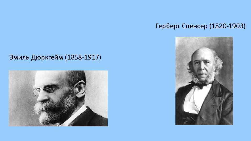  Герберт Спенсер (1820 -1903) Эмиль Дюркгейм (1858 -1917) 