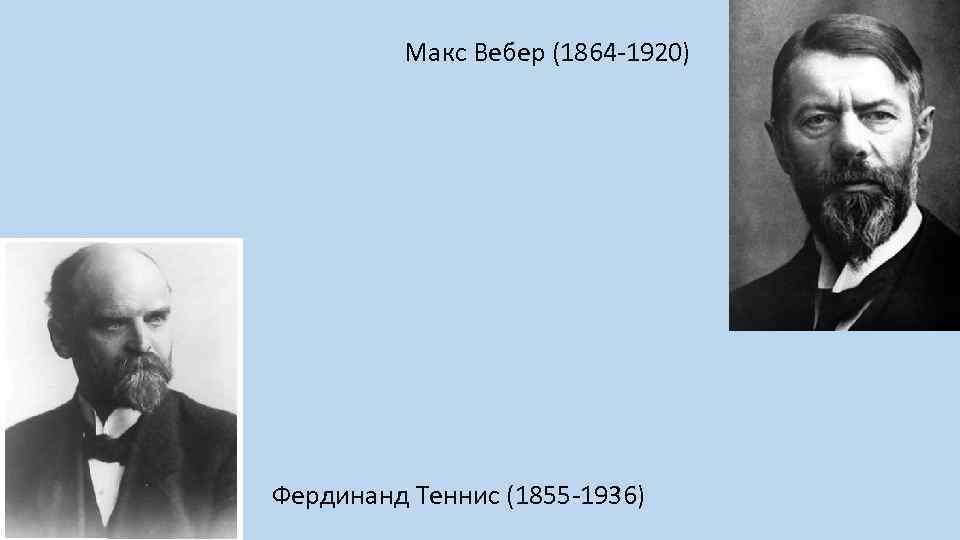  Макс Вебер (1864 -1920) Фердинанд Теннис (1855 -1936) 