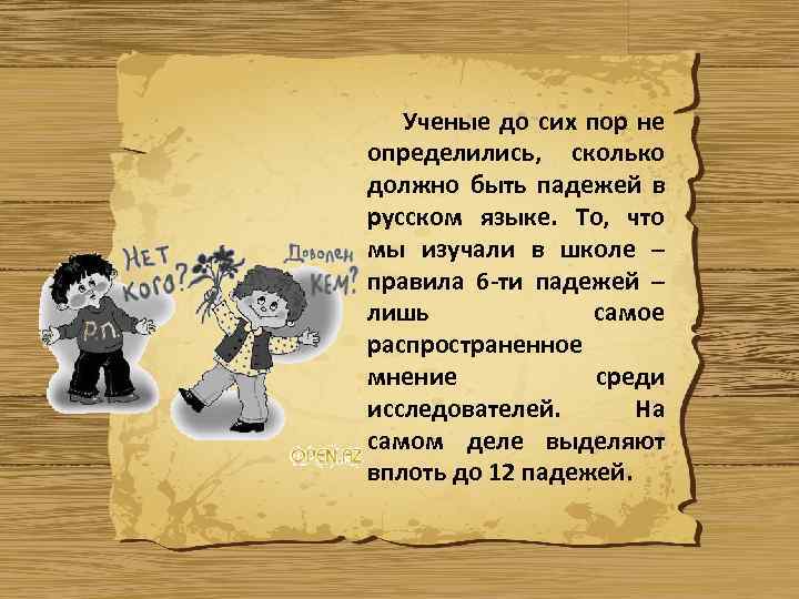 Ученые до сих пор не определились, сколько должно быть падежей в русском языке. То,