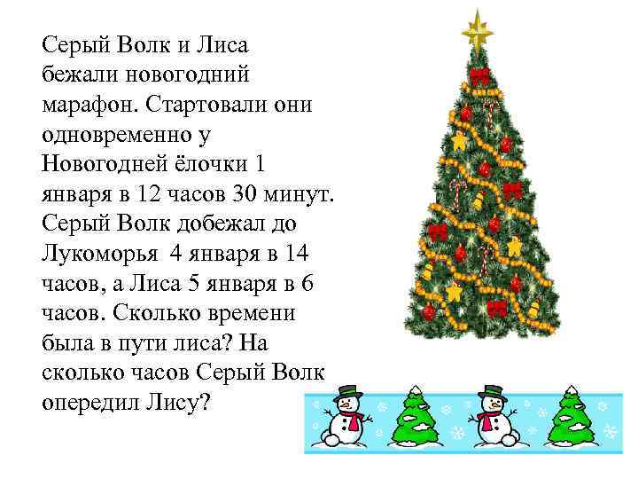 Серый Волк и Лиса бежали новогодний марафон. Стартовали они одновременно у Новогодней ёлочки 1