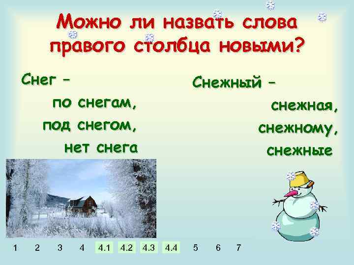 Можно ли назвать слова правого столбца новыми? Снег – по снегам, под снегом, нет