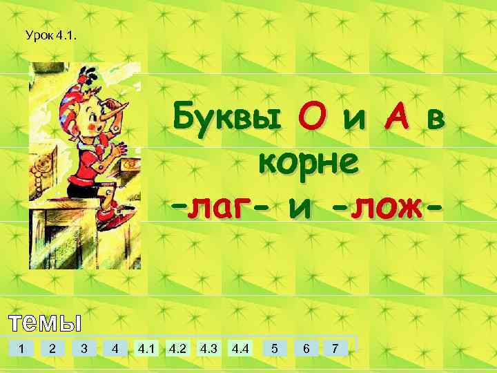 Урок 4. 1. Буквы О и А в корне –лаг- и -лож- 1 2